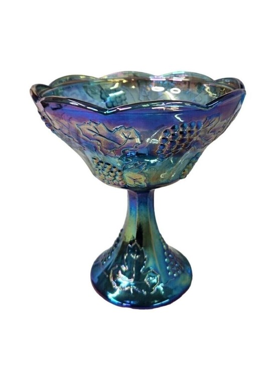 Indiana Glass, Made in USA Other - Indiana Carnival Glass Compote Bowl Blue Grape Leaf Vintage